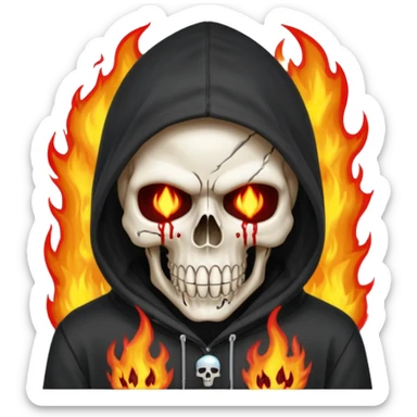Bro I wanna skull with hoodie on the hoodie has to be on fire and I want matrix blood with the codes and weird numbers spilling out eyes and mouth almost give him a diamond grill sticker