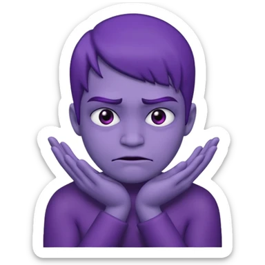 Grimace face, half frown with a side eye and hands clasped together sticker