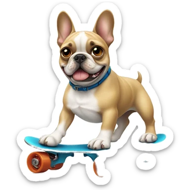 Animated French bulldog on roller skates sticker