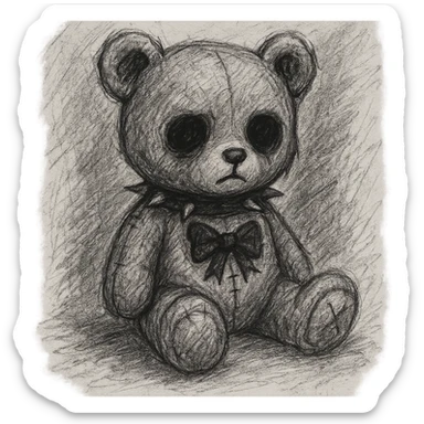 gothic teddy bear, pencil sketch style sticker