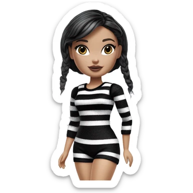 Bouclé Beauty Lingerie Barbie, Wednesday Addams from academy, in dark-gray and black striped outfit. sticker