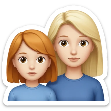 a little girl and a woman standing next to each other, both with similar facial features and hair, showing clear family resemblance sticker