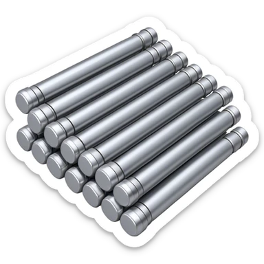 A structured bundle of thin uranium fuel rods for a nuclear reactor, with a metallic silver or gray color. The rods should be long, slender, and arranged neatly in a precise hexagonal grid. Industrial and realistic style, no green, only metallic shades sticker