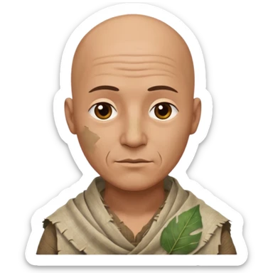 ancient man bold head, tattered leaf cloth sticker