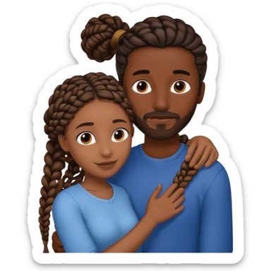 dark skin, black girl with black and brown braids, hugging her Mediterranean boyfriend with brown hair and dark skin sticker
