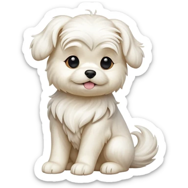 cinematic-[Maltese dog]-realistic-full-body-sitting-emoji,-tail-resting-loosely-beside-its-paws,-head-tilted-dramatically, -wavy-[cream white]-fur,-simplified-yet-realistic-focused-features,-highly-detailed,-glowing-with-an-almost-sarcastic-glow sticker