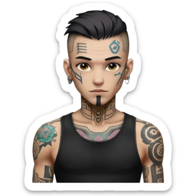 Cyberpunk tattoed man, skinny, eastern features sticker