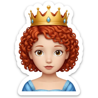 girl kid, Princess with short curly red hair, small crown sticker