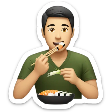 Asian guy eating sushi sticker