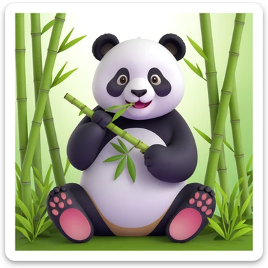 panda eating bamboo in forrest background, close up pose sticker