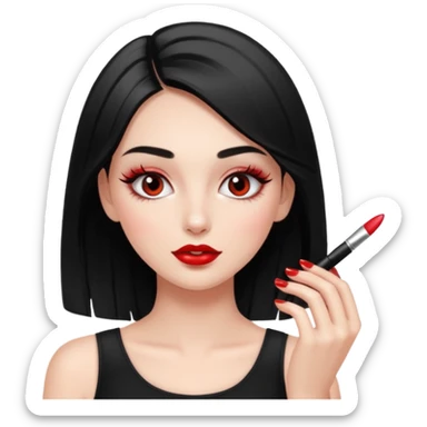 Girl doing make up with glossy nails and eyelashes sticker
