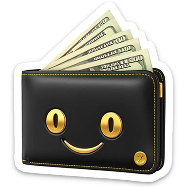 Rich emoji style black leather wallet with dollar bills, luxury money vibe, premium 3D emoji, ultra clean, high detail, no background
 sticker