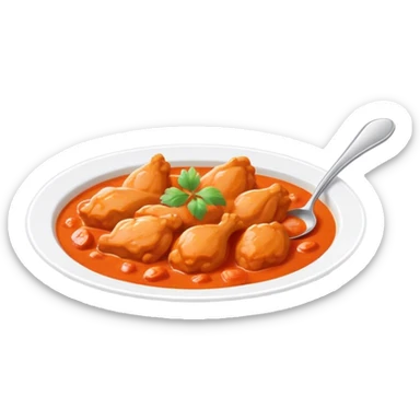 Cinematic Realistic Butter Chicken Dish Emoji, depicted with tender chicken simmered in a creamy tomato‚Äêbased sauce rendered with rich textures and dynamic, appetizing lighting. sticker