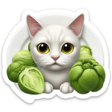 Sad cat eating Brussels sprouts sticker
