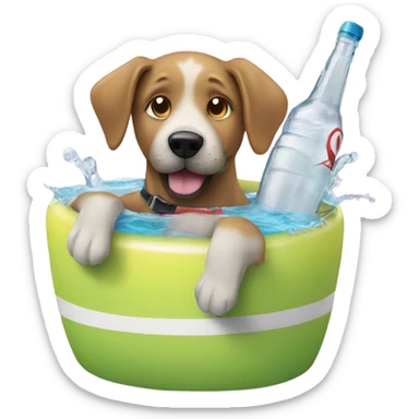 Dog drinking a bottle of soda in the pool sticker