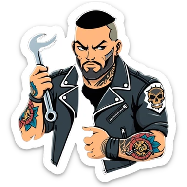 Biker dude with face tattoo sticker