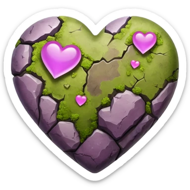 Slightly mossy heart shaped natural purplish rock sticker