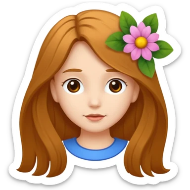 Ein braunhaariges Mädchen (glatte Haare ) mit einen Blume hinter dem ohr lange haare zur Seite kuckend  sticker