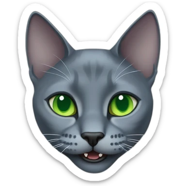 russian blue cat with big fangs and green eyes sticker