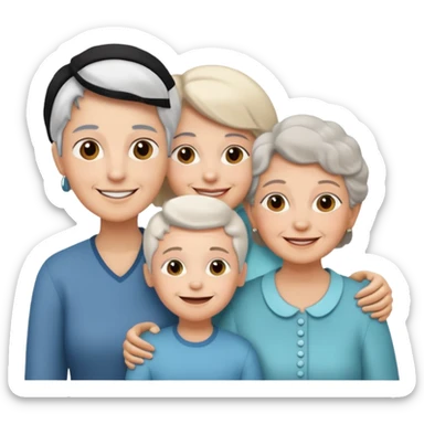 two kids (1 boy and 1 girl) with their mother and grand mother smiling sticker