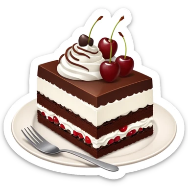 black forest gateau slice with fork and plate sticker