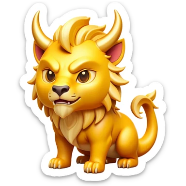 Clash of Clans aesthetic: Cinematic fierce Beast Emoji, rendered in a 3D vector-style similar to standard emojis with minimal shading and bold, simplified shapes. A compact, isometric mythical creature with wild, majestic features and fierce yet endearing eyes, softly glowing with a primal enchanted charm. Simplified yet unmistakably iconic, highly detailed and consistent, glowing with a soft radiant shine and high polish. Stylized with a touch of mythical wildness and a soft glowing outline, capturing the essence of a legendary beast with a friendly, playful allure! sticker