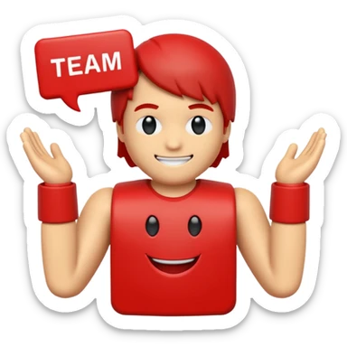 a blocky red avatar with a smiley face and the text “team coolkid join today” on his chest sticker