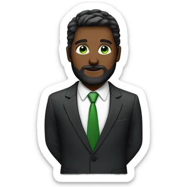 Finance guy, short black hare, green eyes, suit, beard like 3 days sticker