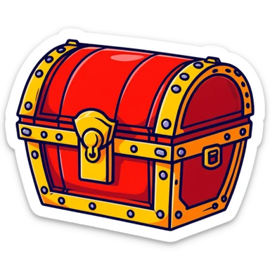 A bright red RPG treasure chest with a golden lock sticker