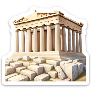 Cinematic Realistic Acropolis Landmark Emoji, showing the Parthenon standing proudly atop the Acropolis hill, with its marble columns glowing under the warm Athenian sunlight against a blue sky. sticker