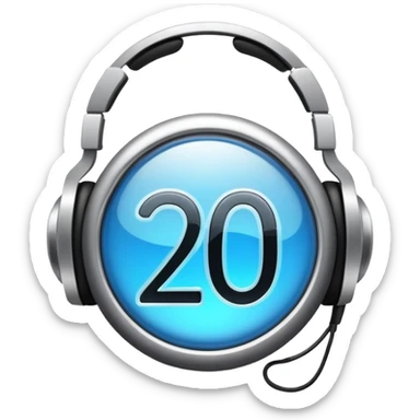 Music playlist badge with large "2010" number in the center, with headphones sticker