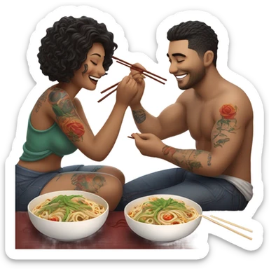 romantic noodle date with beautiful loving tattooed white couple sticker