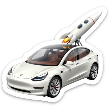 Tesla model 3 white. Two small rockets mounted flat on roof sticker