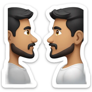 Indian white tan skin man developer in plain white shirt with sleeve up and nice medium length short black  hair and medium  black beardand wearing airpods max close up profile image sticker