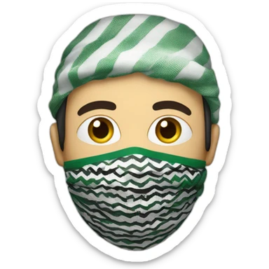 A man masked with a Palestinian keffiyeh sticker