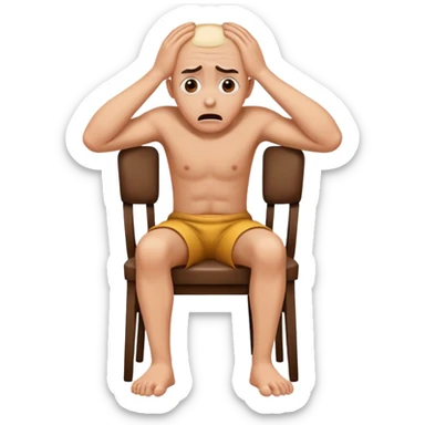 Scared human sit on a chair, head in the hands, scared sticker