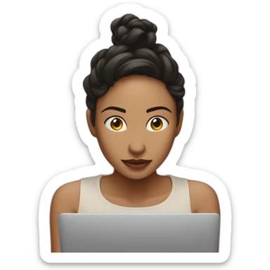 woman hiding behind a laptop inception sticker