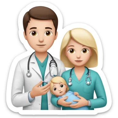 American doctor explaining to mother with sick child. for Family Medicine emoji with for family  sticker