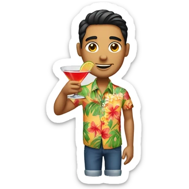 guy in a Hawaiian shirt holding a cocktail sticker