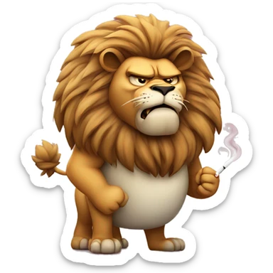 Angry fat lion mad and smoking cigarette  sticker
