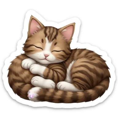 dark brown tabby and white kitten sleeping on its back sticker