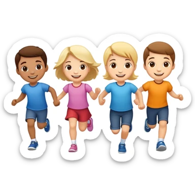 group of children skipping together, fun and friendly sticker