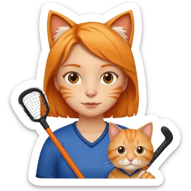 girl cat holding hockey stick sticker