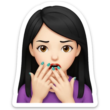 girl with black hair biting her nails sticker
