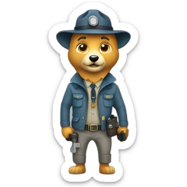 flat design cartoon wolf inspector sticker