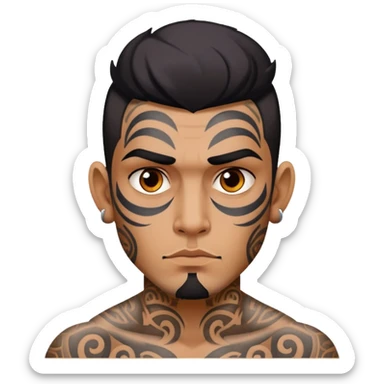 man with bold face tattoos, serious expression sticker