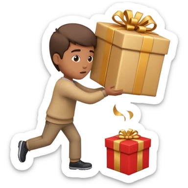 A person shaking their head and pushing away a present sticker