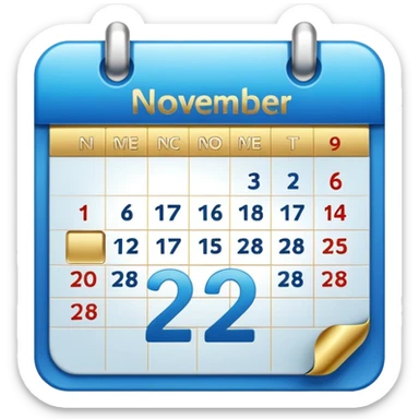 no generate an ios style background free calender icon, blue and gold and white with the date 22 november highlited sticker