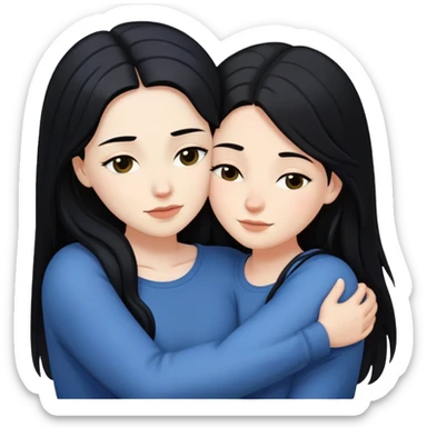 A lesbian couple with white skin and long black hair hugging intimately sticker