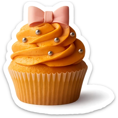 Change the icing to pumpkin color (orange, creamy and slightly glossy), keep the realistic cupcake and accessories, photorealistic style, transparent background. sticker